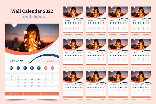Vecteur modèle d'impression de conception de calendrier mural d'entreprise 2022