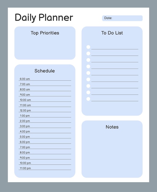 Vecteur modèle imprimable de planificateur quotidien page de cahier blanc vierge page de calendrier de l'organisateur d'entreprise