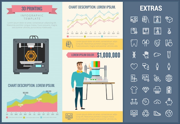 Vecteur modèle d'infographie 3d et jeu d'icônes