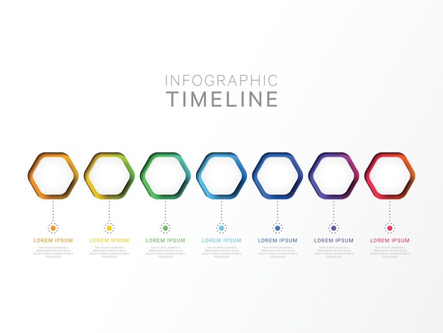 Modèle D'infographie 3d En Sept étapes Avec Des éléments Hexagonaux Modèle De Processus Métier Avec Options