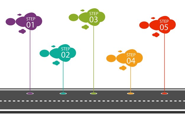 modèle d'infographie 5 étapes pour l'illustration vectorielle de la route vers le succès