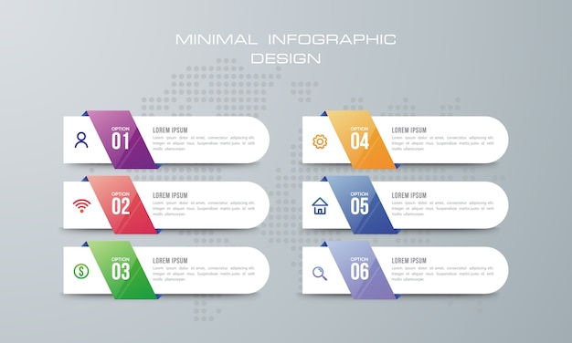 Modèle D'infographie Avec 6 Options, Flux De Travail, Diagramme De Processus