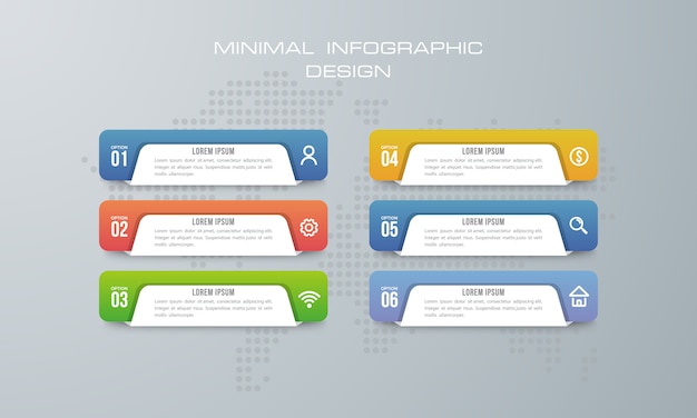 Modèle D'infographie Avec 6 Options, Flux De Travail, Diagramme De Processus