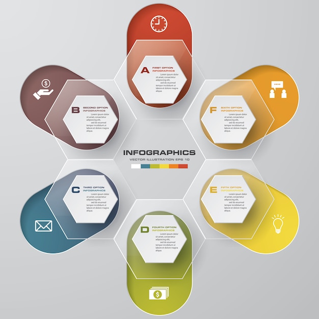 Vecteur modèle d'infographie affaires moderne présentation 6 options