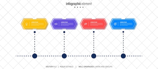 Modèle D'infographie Arbre Abstrait Avec Des Cercles Et 4 étapes