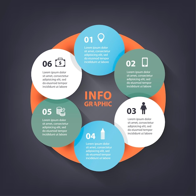 Modèle D'infographie De Boucle Colorée De Vecteur Pour La Présentation Graphique Du Diagramme Et Le Graphique Concept D'entreprise Abstrait Avec Des étapes De Pièces D'options Ou Des Processus D'arrière-plan