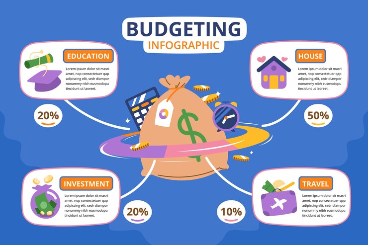Vecteur modèle d'infographie budgétaire pour la présentation