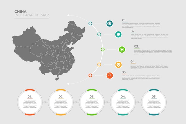 Vecteur modèle d'infographie de carte de chine plate