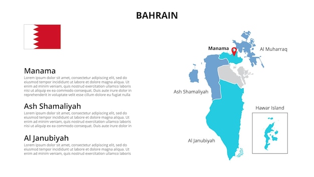 Modèle D'infographie De Carte Vectorielle De Bahreïn Divisé Par états, Régions Ou Provinces Présentation De Diapositives