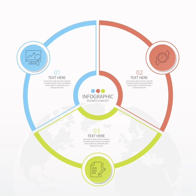 Modèle d'infographie de cercle de base avec 3 étapes, processus ou options, organigramme de processus, utilisé pour le diagramme de processus, les présentations, la mise en page du flux de travail, l'organigramme, l'infographie. Illustration vectorielle eps10.