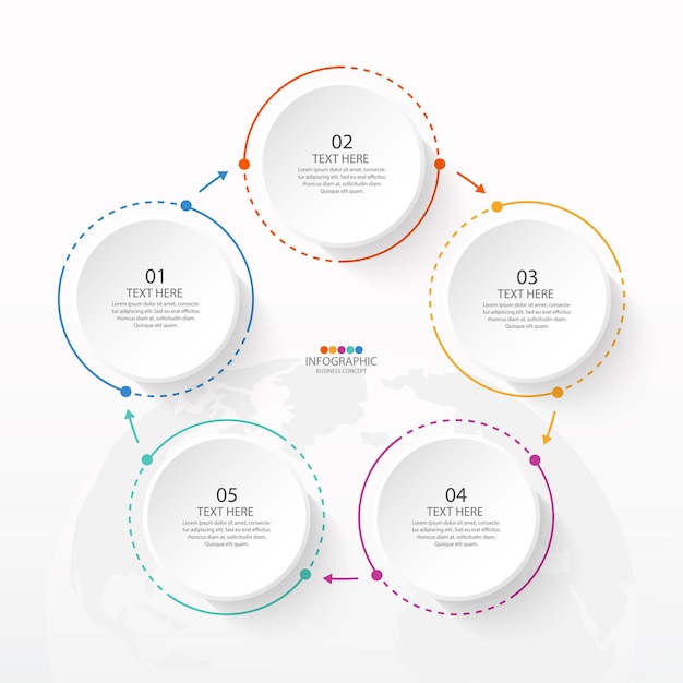 Modèle D'infographie De Cercle De Base Avec 5 étapes, Processus Ou Options.