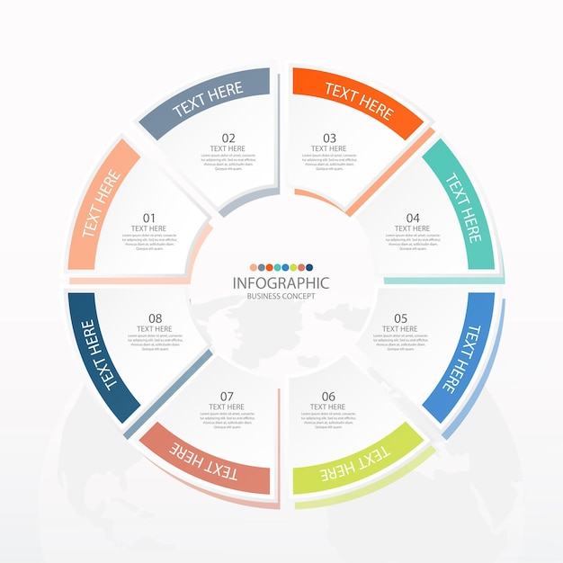 Modèle D'infographie De Cercle De Base Avec 8 étapes, Processus Ou Options, Organigramme De Processus, Utilisé Pour Le Diagramme De Processus, Les Présentations, La Mise En Page Du Flux De Travail, L'organigramme, L'infographie. Illustration Vectorielle Eps10.