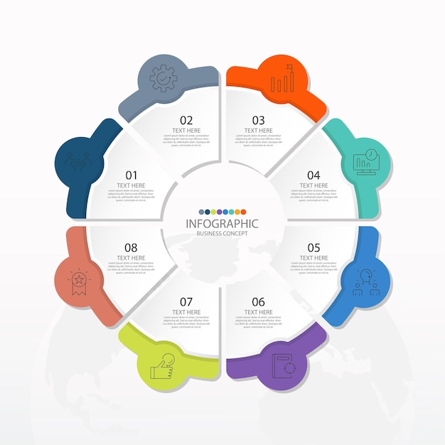 Modèle D'infographie De Cercle De Base Avec 8 étapes