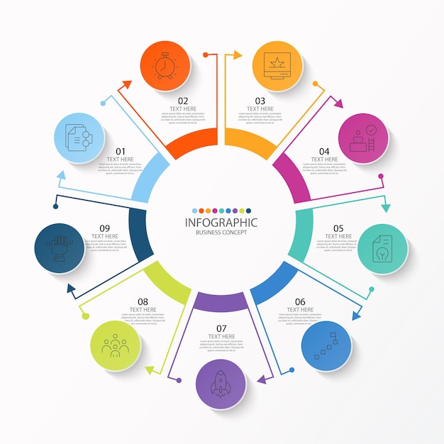 Modèle D'infographie De Cercle De Base Avec 9 étapes