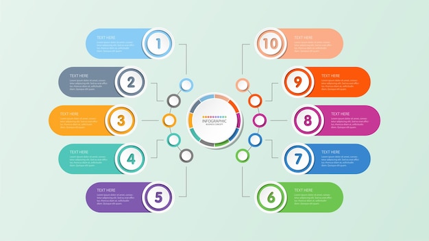 Modèle d'infographie de cercle de base avec diagramme de processus de processus ou d'options en 10 étapes Utilisé pour les présentations de diagramme de processus infographie d'organigramme de mise en page de flux de travail Illustration vectorielle eps10