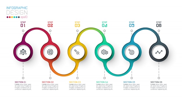 Modèle d&#39;infographie cercle étiquette avec étape par étape.