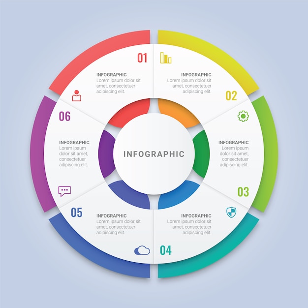 Modèle D'infographie En Cercle Avec Six Options Pour La Disposition Du Flux De Travail, Diagramme, Rapport Annuel, Conception Web