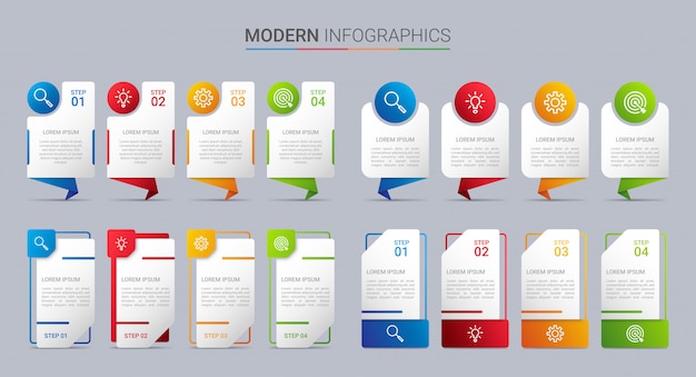 Vecteur modèle d'infographie de chronologie colorée avec 4 étapes