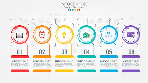 Modèle D'infographie De Chronologie Avec Diagramme De Processus De Flux De Travail à 6 éléments.