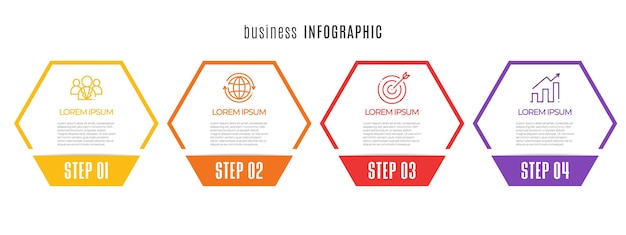 Modèle d'infographie de chronologie hexagonale 4 étapes