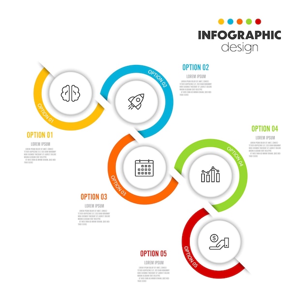 Modèle d'infographie chronologique de cercle vectoriel pour les présentations 5 option