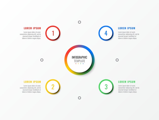 Modèle D'infographie Circulaire Avec Quatre éléments Multicolores Ronds Sur Fond Blanc