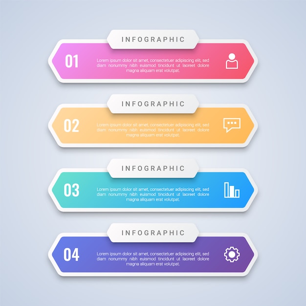 Modèle D'infographie Coloré En 4 étapes Avec Des étiquettes En 4 étapes Pour La Présentation Du Flux De Travail, Le Diagramme Et Le Web