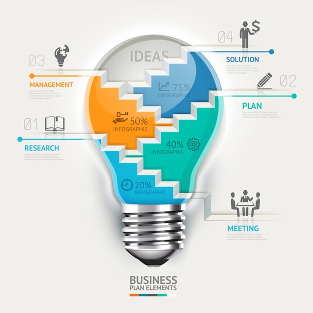 Modèle D'infographie De Concept D'entreprise. Idée D'escalier D'ampoule.