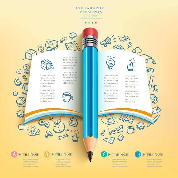 Modèle D'infographie Créative Avec Des Icônes De Puzzle Et D'éducation Au Crayon