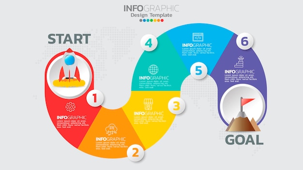 Modèle D'infographie Avec Diagramme De Processus De Workflow à 6 éléments.