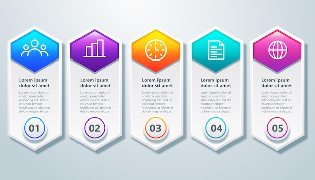 Modèle d'infographie avec élément en 5 étapes