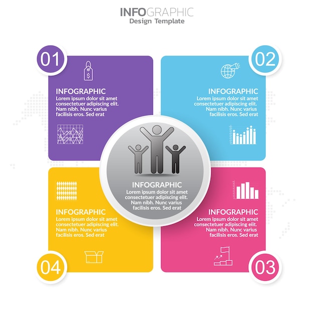 Modèle d'infographie d'entreprise avec 4 couleurs d'étapes