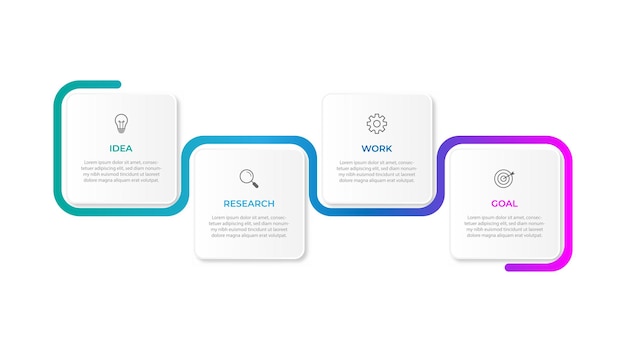 Modèle d'infographie d'entreprise 4 étapes du parcours chronologique Diagramme de processus 4 options sur fond blanc
