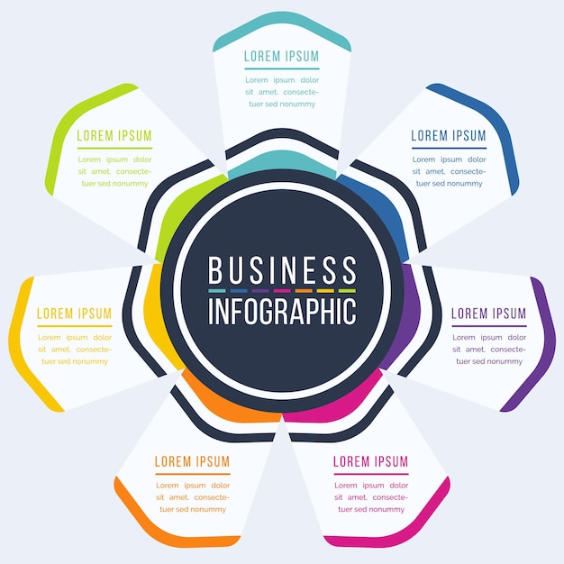 Modèle d'infographie d'entreprise 7 étapes objets éléments ou options conception d'informations commerciales