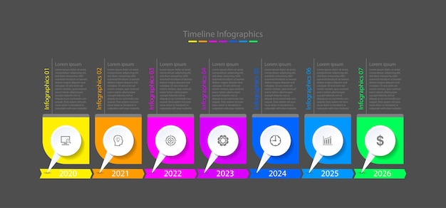 Modèle D'infographie D'entreprise Chronologique Coloré Avec Sept étapes