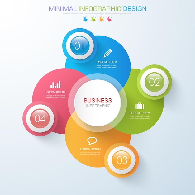 Modèle D'infographie D'entreprise Le Concept Est Une étape D'option De Cercle Avec Une Icône En Couleur Peut être Utilisé Pour La Présentation D'entreprise De Diagramme D'infographie Ou Le Web Illustration D'élément De Conception Vectorielle