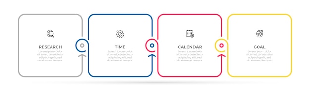 Vecteur modèle d'infographie d'entreprise conception de ligne mince avec icône et 4 options ou étapes