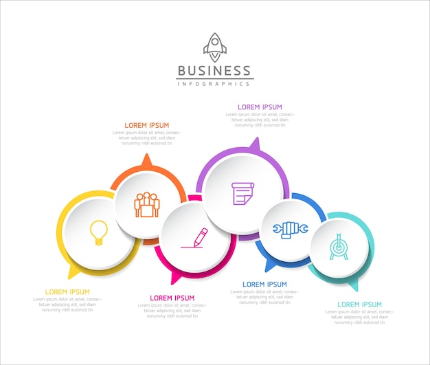Vecteur modèle d'infographie d'entreprise d'étapes de connexion circulaire avec 6 éléments