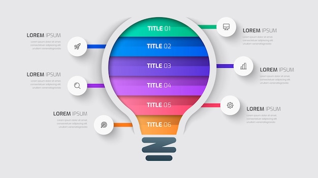 Vecteur modèle d'infographie d'entreprise avec étiquette de cercle de lampe 6 étapes et icône pour la présentation