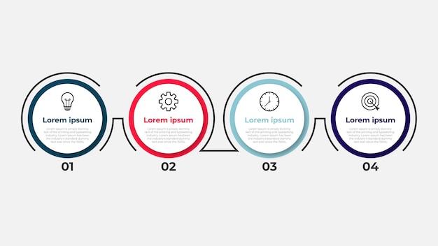 Modèle d'infographie d'entreprise Étiquette de conception de ligne mince avec icône et 4 étapes ou processus d'options