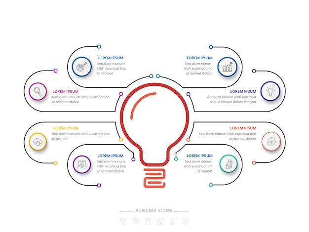Modèle d'infographie d'entreprise à huit options avec ampoule créative