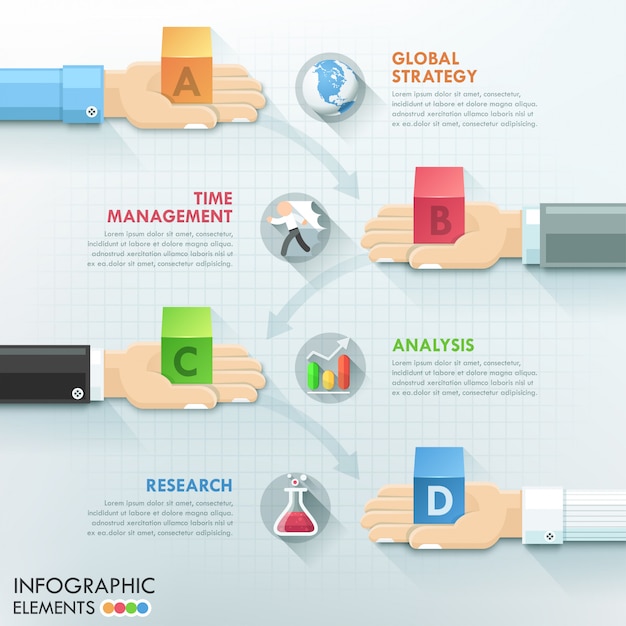 Modèle d&#39;infographie entreprise mains travail d&#39;équipe