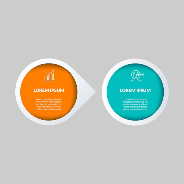 Vecteur modèle d'infographie d'entreprise minimale ligne de temps avec des options en deux étapes et des icônes de marketing