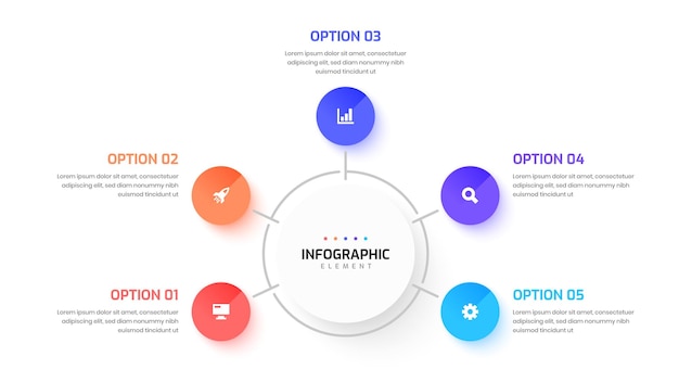 Modèle D'infographie D'entreprise De Présentation De Conception D'infographie Avec L'option Et L'icône De L'étiquette Du Cercle 5