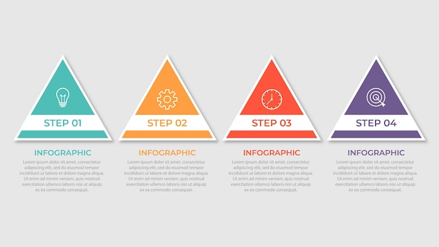 Modèle D'infographie D'entreprise De Présentation Triangulaire Avec 4 Options. Illustration Vectorielle.