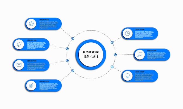 Modèle D'infographie D'entreprise Avec Sept Options Rondes Bleues Sur Fond Blanc