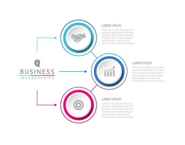 Modèle d'infographie des étapes de connexion avec 3 éléments