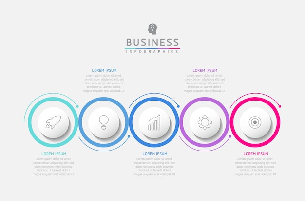 Modèle d'infographie des étapes de connexion circulaire avec 5 éléments