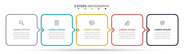 Vecteur modèle d'infographie fine ligne 5 options ou étapes