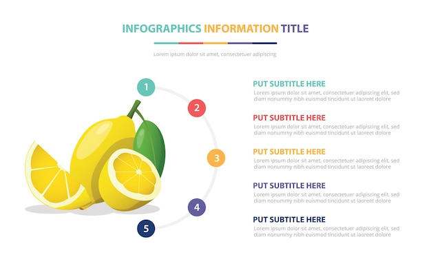 Vecteur modèle d'infographie de fruits de citron avec illustration de description de numéro